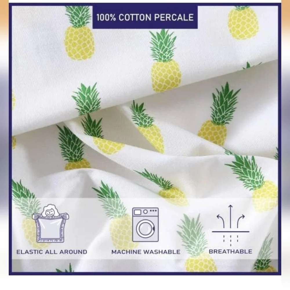 Tropical Pineapple Print Bedding Set - Yellow and Green